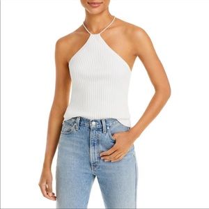 Line & Dot • Elizabeth White Ribbed Open Back Beaded Halter Top
